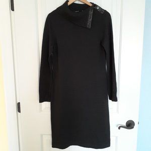 Carlisle Long Sleeve Merino Wool Dress with Faux Leather Trim Brown Size M